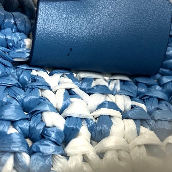 PRADA 1BG422 Small Crochet Basket Bag Tote Bag Handbag Raffia blue/White - Picture 8 of 12